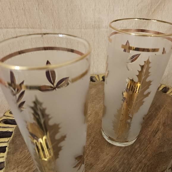 Libbey Golden Foliage Frosted Barware Flat Tumbler Drinking Glasses set of 3 - Picture 13 of 16